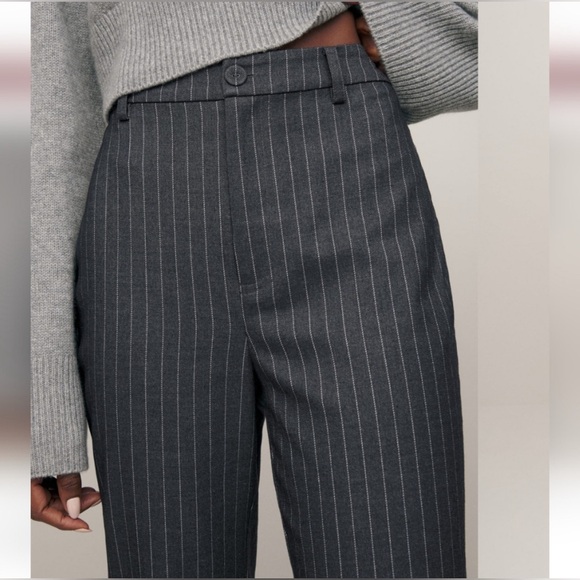 Reformation Freddie Gray Pinstripe Dress Work Pants Size 8 - Picture 3 of 11